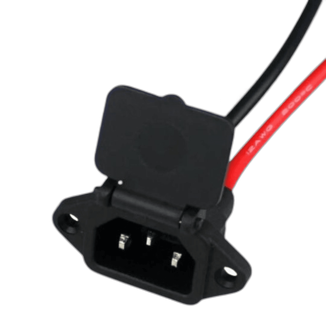 IEC MALE CONNECTOR 3-PIN SPRING CAP WITH 10-AWG SILICONE WIRE